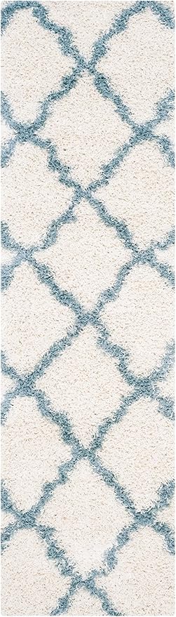 SAFAVIEH Dallas Shag Collection Runner Rug - 2'3" x 6', Ivory & Light Blue, Trellis Design, Non-Shedding & Easy Care, 1.5-inch Thick Ideal for High Traffic Areas in Living Room, Bedroom (SGD257J)
