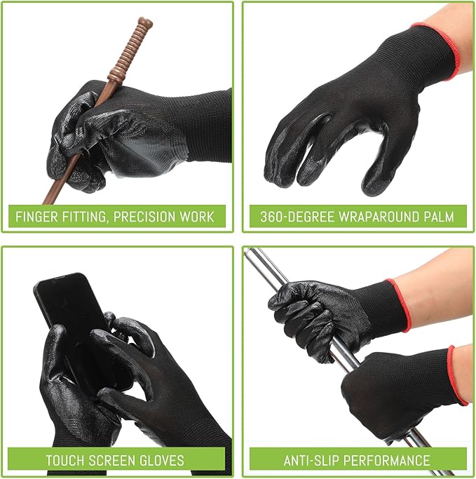 50 Pair Nitrile Coated Work Gloves for Men Bulk Red Safety Work Gloves for Women Garden Grip Touch Screen Warehouse Construction Utility Mechanic