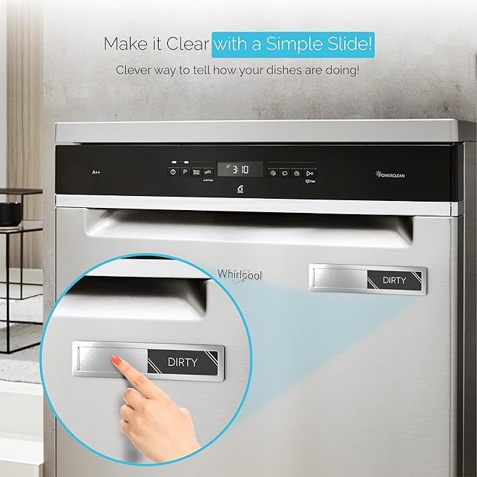 Stainless Steel Clean Dirty Magnet for Dishwasher, Magnetic Dishwasher Clean Dirty Sign with Protective Backing & Adhesives, Kitchen Accessories Decor, Premium Dirty Clean Dishwasher Magnet
