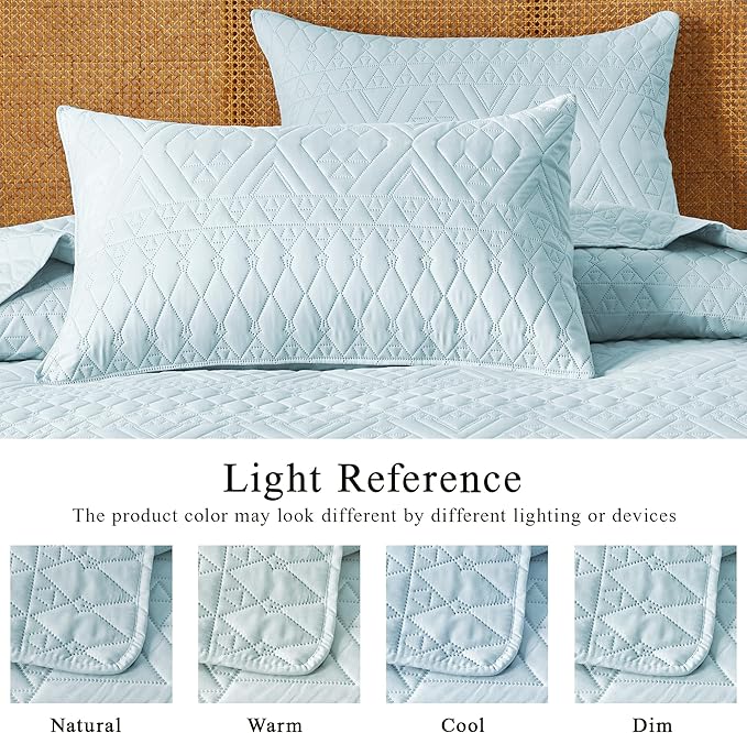 akkialla Full/Queen Size Quilt Bedding Set,Sky Blue Lightweight Microfiber Soft Bedspread,Modern Style Geoetric Pattern Coverlet Set for All Seasons,3 Piece(1 Quilt,2 Pillow Shams)