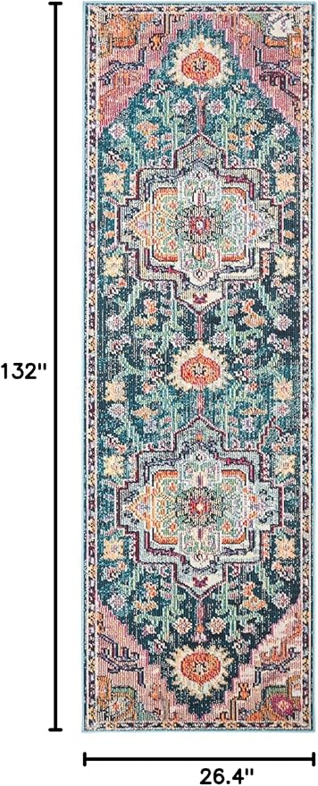 SAFAVIEH Crystal Collection Runner Rug - 2'2" x 11', Teal & Rose, Medallion Distressed Design, Non-Shedding & Easy Care, Ideal for High Traffic Areas in Living Room, Bedroom (CRS501T)