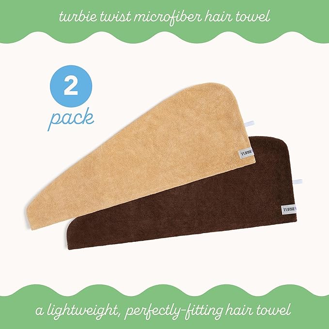 Turbie Twist 2-Pack Microfiber Hair Towel for Beauty, Travel, Gifting - Hair Wrap Turban for Straight, Wavy & Curly Hair - Premium Personal Care - Tonal