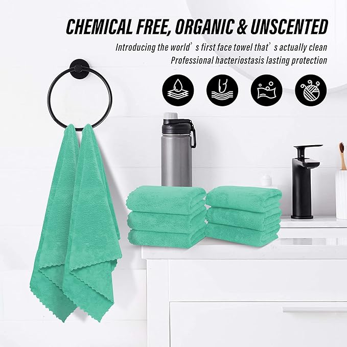6 Pack Premium Hand Towels - Quick Drying - Microfiber Coral Velvet Highly Absorbent Towels - Multipurpose Use as Hotel, Bathroom, Shower, Spa, Hand Towel 16 x 28 inches (Aqua Green)