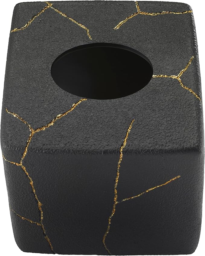 Nicole Miller - Tissue Box Cover, Resin Countertop Accessories, Dorm Room Essentials (Sydney Collection, Black/Gold)