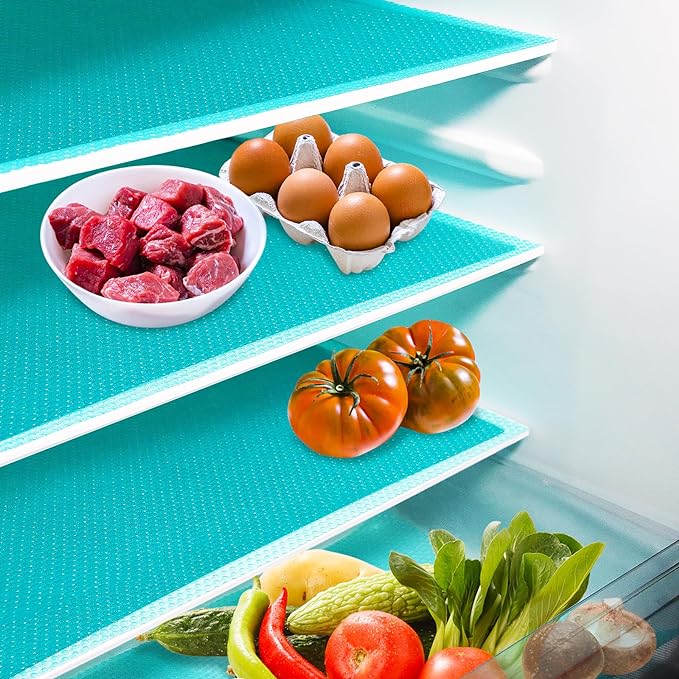 10Pcs Refrigerator Liners, Washable Fridge Liner Shelf Mats Refrigerator Pads for Cupboard Cabinet Drawer Home Kitchen Accessories Organization (Blue)