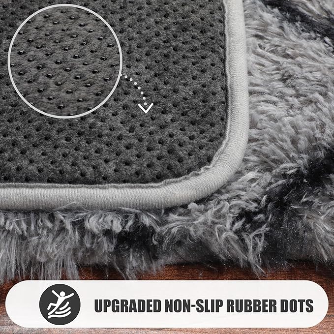 ONASAR 6x9 Area Rugs for Living Room Bedroom, Large Fluffy Grey and Black Throw Rug, Geometric Soft Plush Shaggy Fuzzy Floor Carpet for Nursery Kids Girls Boys Teen Dorm Home Office Decor Aesthetic