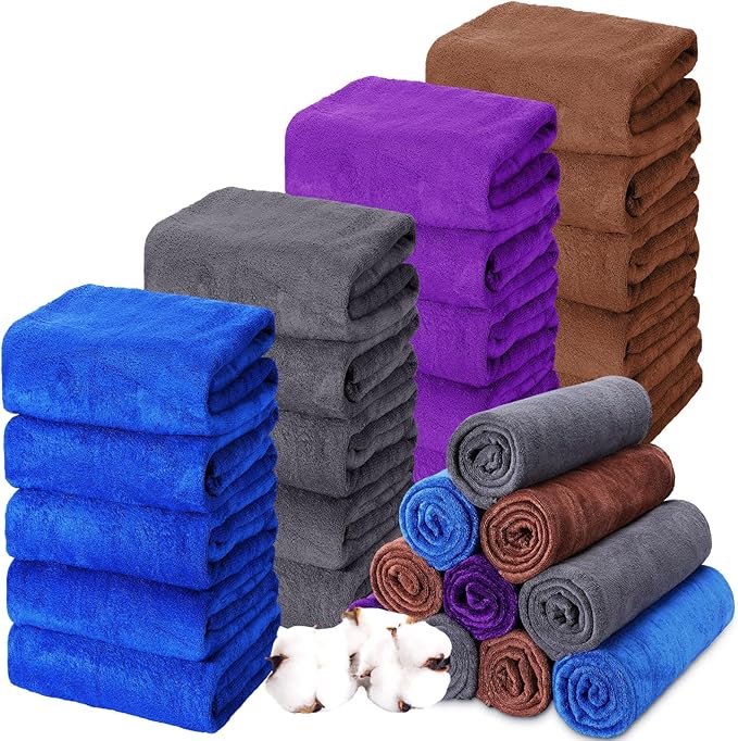 20 Pack Bulk Bath Towels Set, Large Quick Dry Bath Towels 55" x 28" for Spa, Gym, Salon, Hotel and Rental Use(Dark Blue, Coffee, Dark Purple, Gray)