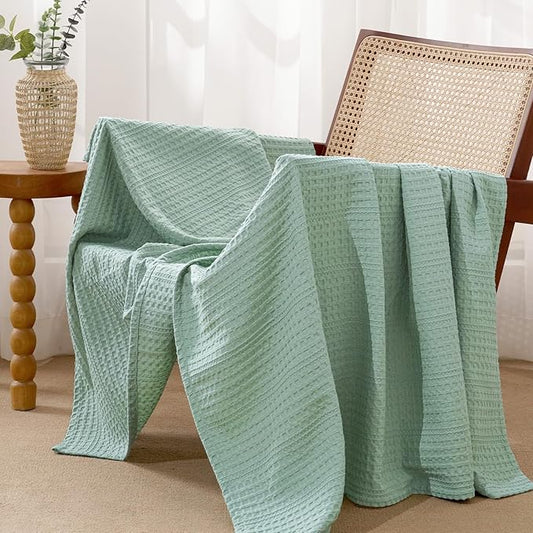 PHF Lightweight Waffle Weave Throw Blanket 50"x 60", Soft Woven Summer Blanket for Hot Sleepers - Aesthetic Home Decor for Couch Bed Sofa, Pet Friendly, Sage Green