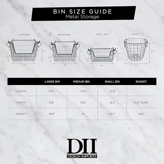 DII Metal Wire Mesh Stackable Utility Storage Bin, Large Rectangle, 13x10x11", Black