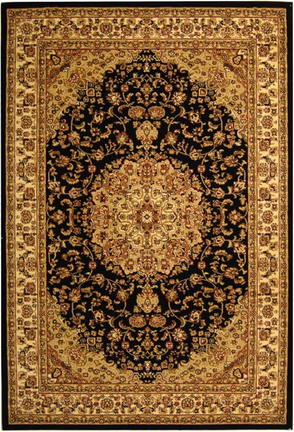 SAFAVIEH Lyndhurst Collection Area Rug - 5'3" x 7'6", Black & Ivory, Traditional Oriental Medallion Design, Non-Shedding & Easy Care, Ideal for High Traffic Areas in Living Room, Bedroom (LNH222A)