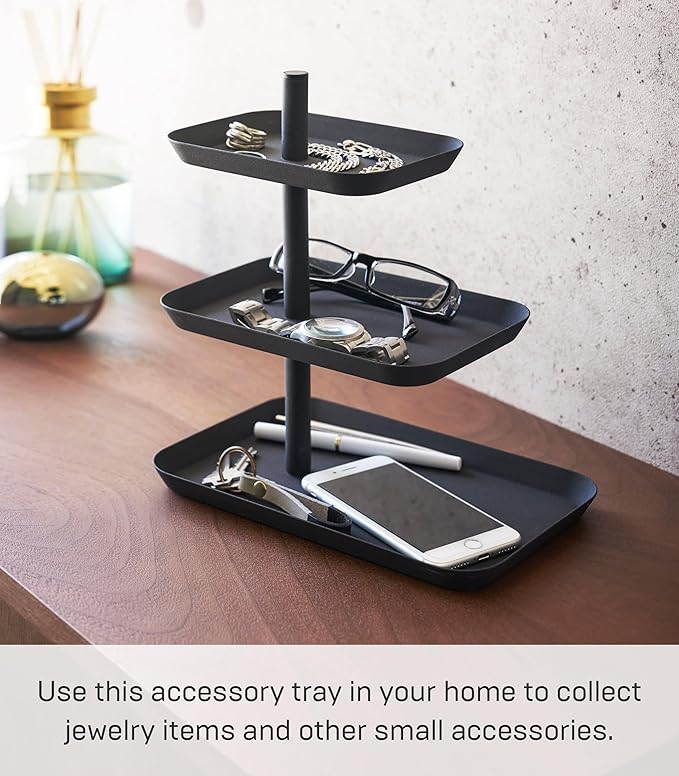 YAMAZAKI Home Tower 3-Tier Accessory Tray - Jewelry Holder & Storage Organizer - Steel