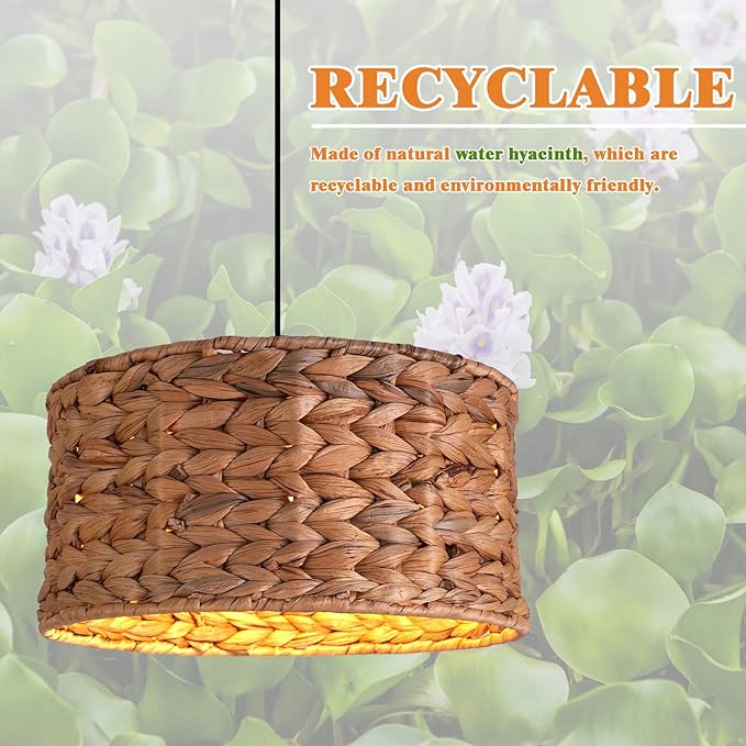 HuisMier Rattan Plug in Pendant Light with 15 Ft Plug in Cord, Wicker Woven Lampshade Hanging Lamp with Dimmable Switch, Plug in Boho Hangiing Light Fixture for Kitchen Island Bedroom Dinning Room