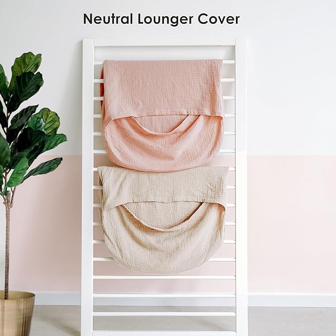Muslin Baby Lounger Cover for Newborn & Infant, 100% Cotton Soft and Breathable Lounger Slipcover for Baby Girls and Boys, Pack of 2 (Pink, Ivory)