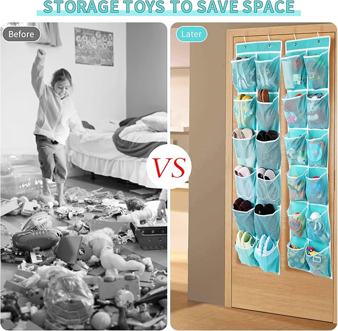 2PK Over the Door 12 Large Pockets Hanging Shoe Organizer, Turquoise