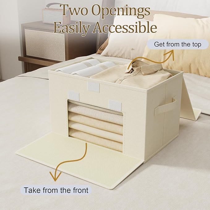 Convenient Storage Bins for Taking Clothes, Fabric Boxes with Flip Cover, Collapsible Organizer with Handles, Cube Baskets for Home, Bedroom, Closet, 10.2x7.9x6.7in, Beige, 2 Pack