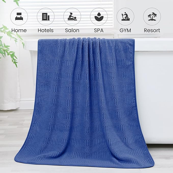 Microfiber Bath Towels, Large Bathroom Towel 2 Pack (30" x 60"), Oversized, Soft, Super Absorbent and Fast Drying, Multipurpose Use for Sport, Fitness, Yoga, Diamond Cross Grid Navy