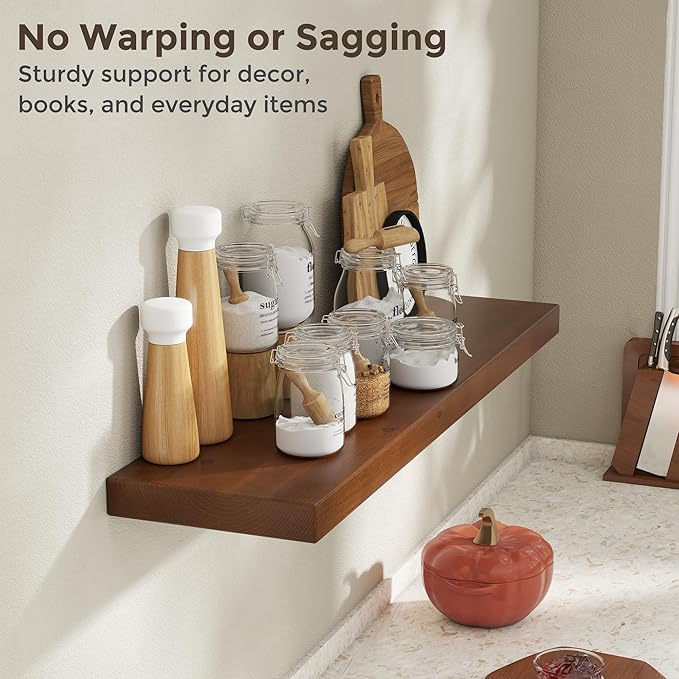 Floating Shelves for Wall, 36"Wx9.3"D USA-Sourced Douglas-Fir Solid Wood Rustic Wall Shelves with Heavy Duty Invisible Bracket, Nursery Book Storage Display Shelf for Bathroom, Set of 2, Walunt Finish