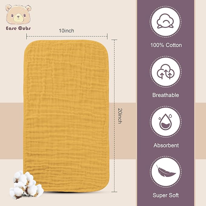 Muslin Burp Cloths Large 100% Cotton Hand Washcloths for Boys & Girls, Baby Essentials Extra Absorbent and Soft Burping Rags for Newborn Registry (Honey, 12-Pack, 20" X10")