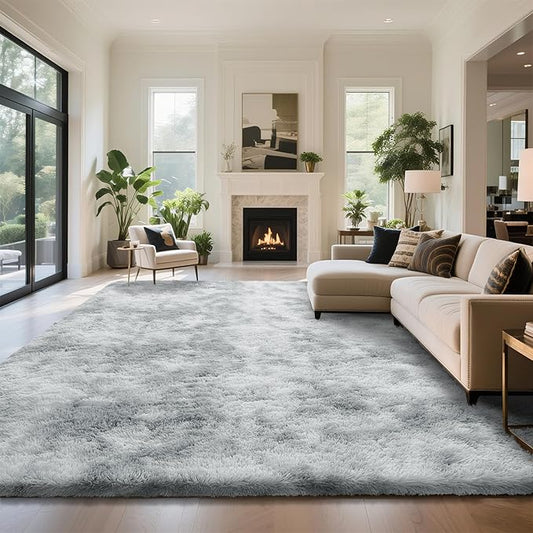 Fluffy Rug Shaggy Area Rug, Gradual Grey 10x14 Area Rugs for Bedroom, Super Soft Shaggy Rugs for Living Room Bedroom Kids Room Home Decor, Upgrade Anti-Skid Rectangular Fuzzy Rug