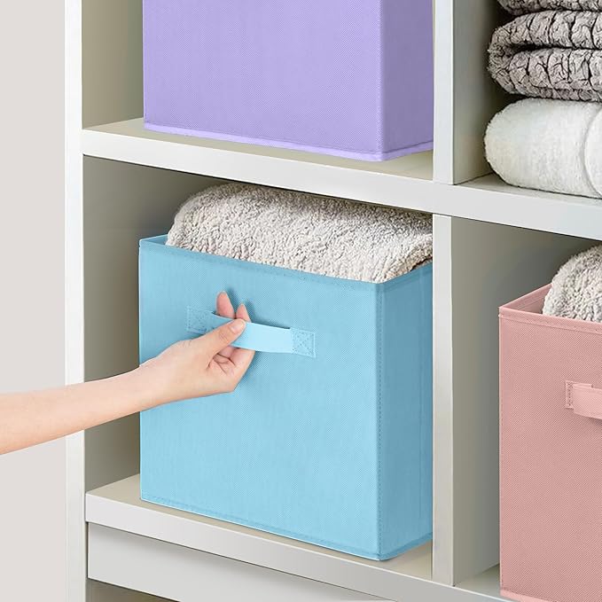 11x11 Storage Bins, Set of 8 Storage Cubes, Collapsible Cube Storage Box, Fabric Closet Organizers with Handles for Home, Office, Closet Shelf Cabinet, Bookcase, Multi-Color