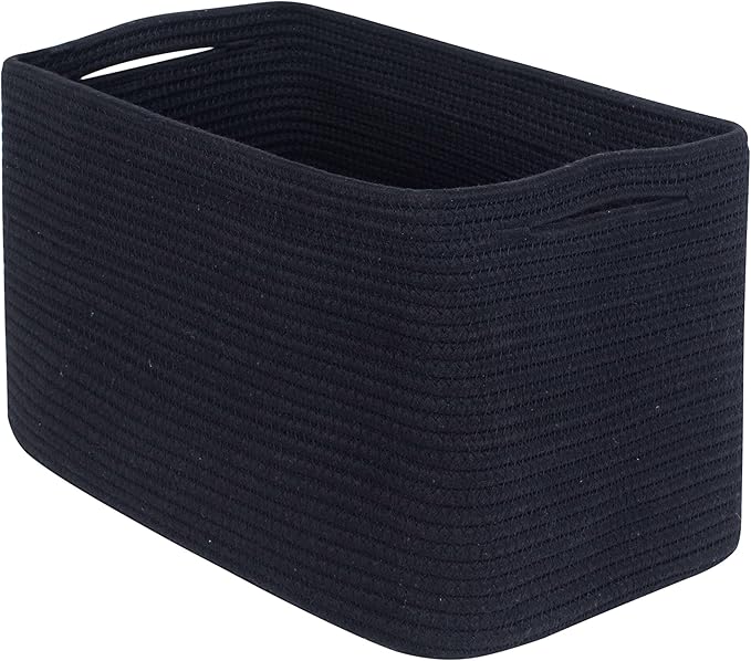 MINTWOOD Design Storage Basket for Shelves, Decorative Baskets for Organizing, Book Basket, Storage Cube Bin Box, Woven Closet Organizer, Pantry Closet and Shoe Basket, Full Black