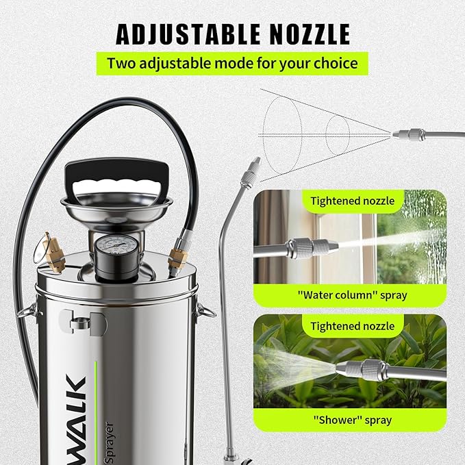 Pump Sprayer 1 Gallon, Stainless Steel Chemical Sprayer with 20" Wand & 4FT Reinforced Hose for Weed Killer, Lawn, Disinfection & Concrete, Includes Viton Seals and Gloves
