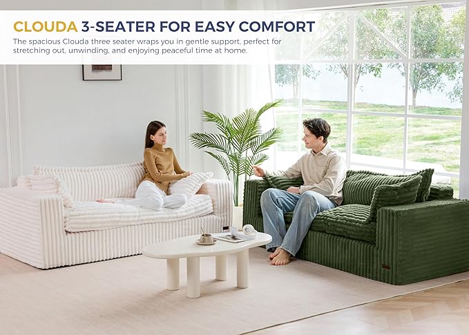 MAXYOYO 76" Bean Bag Sofa Couch, Loveseat Boneless Couch in a Box, Upholstered Small Mini Sofa for Living Room Bedroom Office Apartment, No Assembly, Green