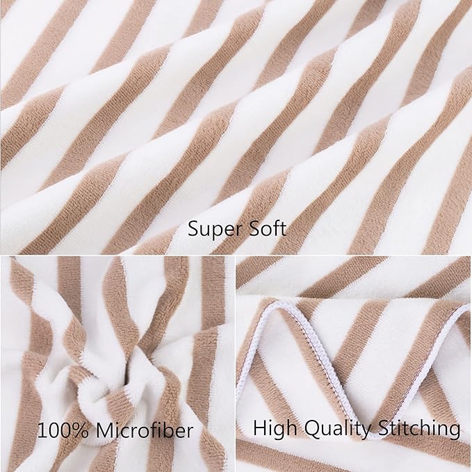 Beach Towels, Microfiber Bath Towel Set, Absorbent and Quick Dry for Adults, Travel, Summer, Sport, Swimming, Pool, Yoga, Camping, 6 Pack, 30" x 60", Cabana Stripe Coffee and White