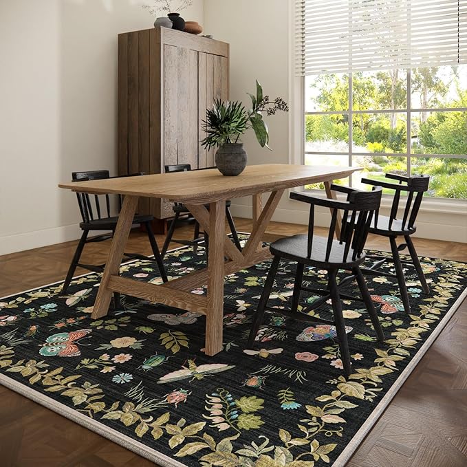 Machine Washable Rugs for Living Room: 6x9 Area Rugs Stain Resistant Non Slip Low Pile Lightweight Soft Carpets Rug for Bedroom Kitchen Dining Room Nursery Kids Room Farmhouse Home Office Indoor