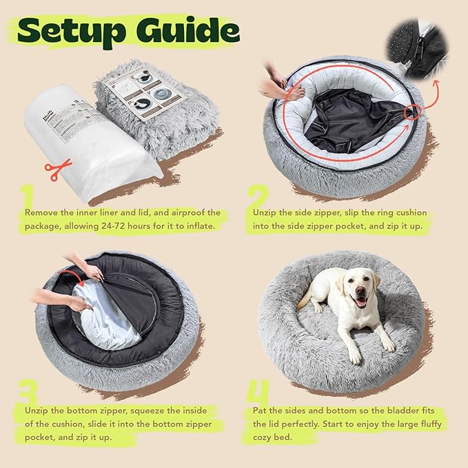 Calming Round Jumbo Pet Bed Removable Washable Cover,XXXL Waterproof Orthopedic Foam Dog Beds for Extra Large Dogs with Cooling Gel Big Cuddle Sofa to Care Old Fluffy Friends Arthritis,Grey