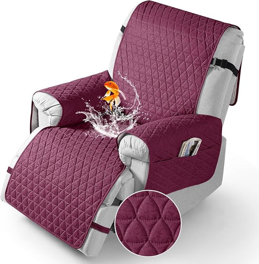 TAOCOCO 100% Waterproof Recliner Cover - Recliner Chair Covers with Non-Slip Granule, Elastic Band, Wine, Oversized-30''