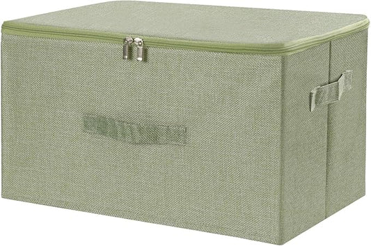 ANMINY Storage Bins with Zipper Lids 36 Qt Lidded Fabric Storage Boxes Baskets Cubes with Handles Collapsible Washable Cotton Linen Closet Shelf Clothes Organizer Containers - Green, Large