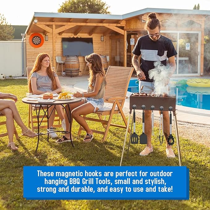 Grtard Black Magnetic Hooks, 65LBS Strong Magnetic Hooks Heavy Duty, 10Pack Neodymium Magnet Hooks for Cruise Cabin, Swivel Swing Magnets with Hooks for Refrigerator, Grill, Hanging, Classroom, Garage