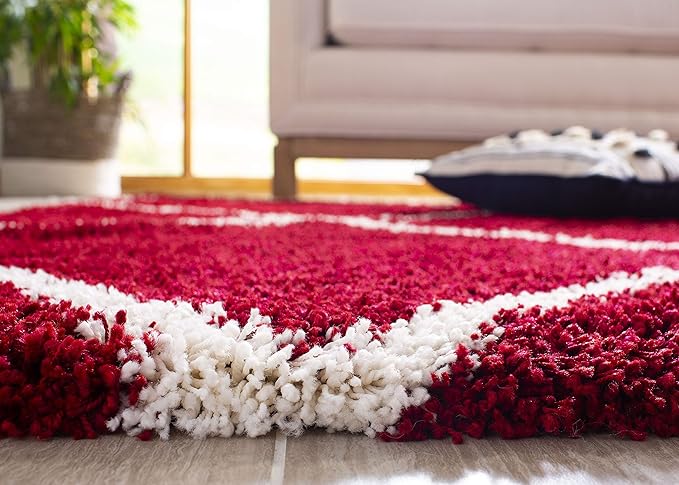 Safavieh Hudson Shag Collection Accent Rug - 2' x 3', Red & Ivory, Modern Trellis Design, Non-Shedding & Easy Care, 2-inch Thick Ideal for High Traffic Areas in Foyer, Living Room, Bedroom (SGH281R)