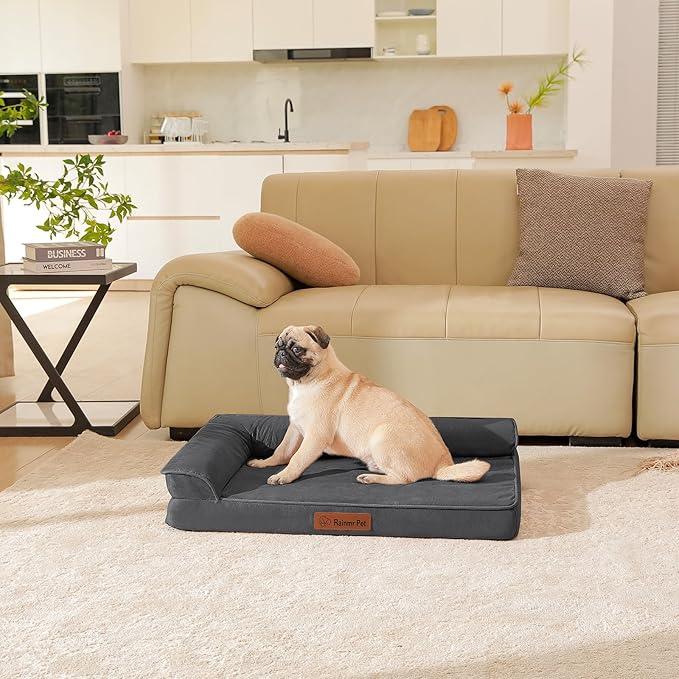 Orthopedic Memory Foam Dog Bed, Removable Washable Microsuede Cover, TPU Waterproof Liner, Nonskid Bottom, for Indoor, Outdoor, Crate ＆ Car Use, 35x23x6 Inches, Dark Grey