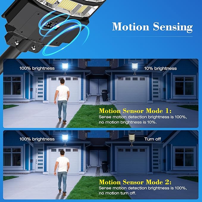 Solar Street Light Outdoor, 10000W Solar Lights Outdoor Waterproof with Motion Sensor, IP66 Solar Flood Lights for Yard, Pathway, Parking Lot - 350° Wide Angle & Remote Control Included (2 PACK)