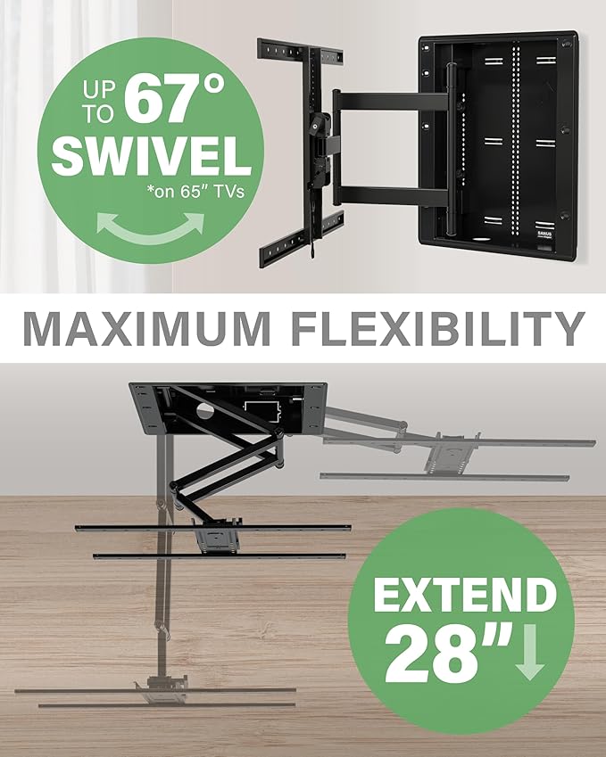 SANUS Recessed TV Wall Mount for 42"-85" Screens - Premium Full Motion TV Mount Tilts, Swivels & Extends for Optimal Views - Easy Install & Low Profile Design - VIWLF128-B2