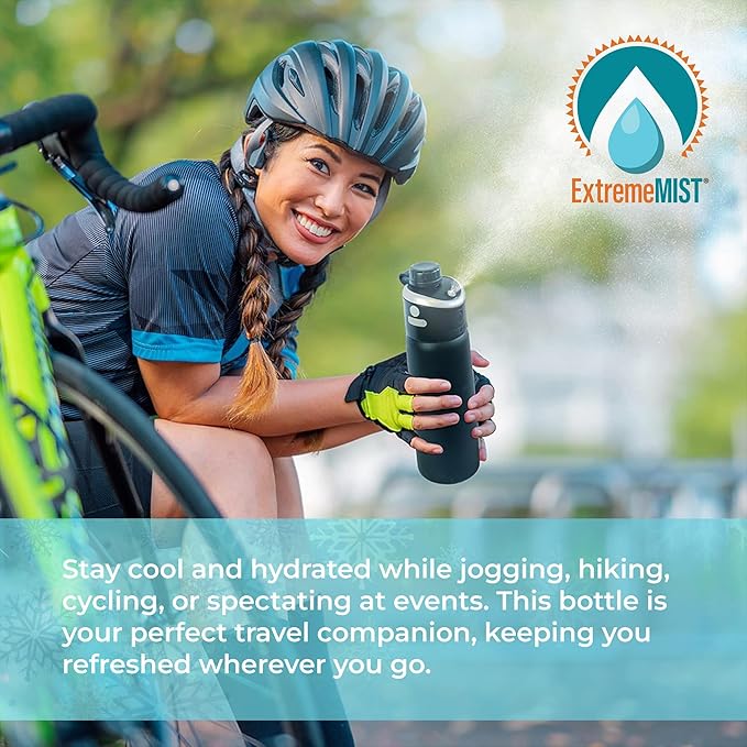 GoMist Misting & Drinking Bottle — Rechargeable Mist & Sip Water Bottle — Quick Charge USB-C Port — 2-Speed Mist Function — Stainless-Steel Double Wall Insulation, 40 oz (Polar White)