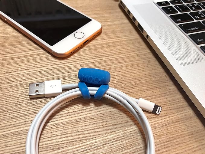 MOOY CLINGMAN Cable Organizer, Cable Management Cable Ties, Reusable, Silicone Rubber, Set of 3, Colorful, Super Stretchable, Never Get Lost (Blue)