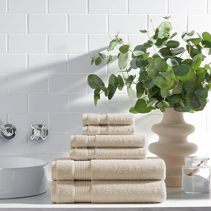 Arkwright Solid 36 Piece Bath Towel Set Bulk, 100% Cotton 600 GSM Soft Absorbent Bathroom Towels for Hotel, Spa or Vacation Rental, Alabaster Ivory (12 Bath Towels, 12 Hand Towels, 12 Washcloths)