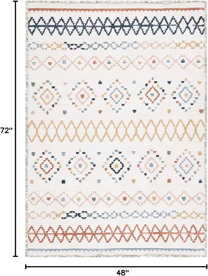 SAFAVIEH Marrakech Collection Accent Rug - 4' x 6', Ivory & Multi, Moroccan Boho Tribal Rustic Design, Non-Shedding & Easy Care, Ideal for High Traffic Areas in Foyer, Living Room, Bedroom (MRK612A)