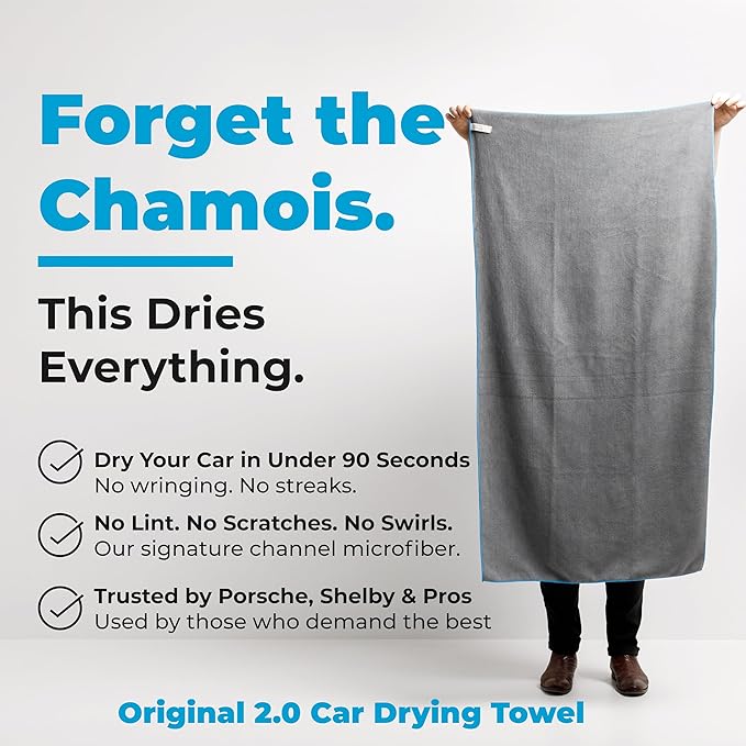 Rapid Dry Towels Original 2.0 Microfiber Car Drying Towel — 150 x 75cm — Extra Large Channel Weave Drying Cloth — Ultra Absorbent, Scratch-Free, Auto Detailing Towel for Cars SUVs Trucks & Boats