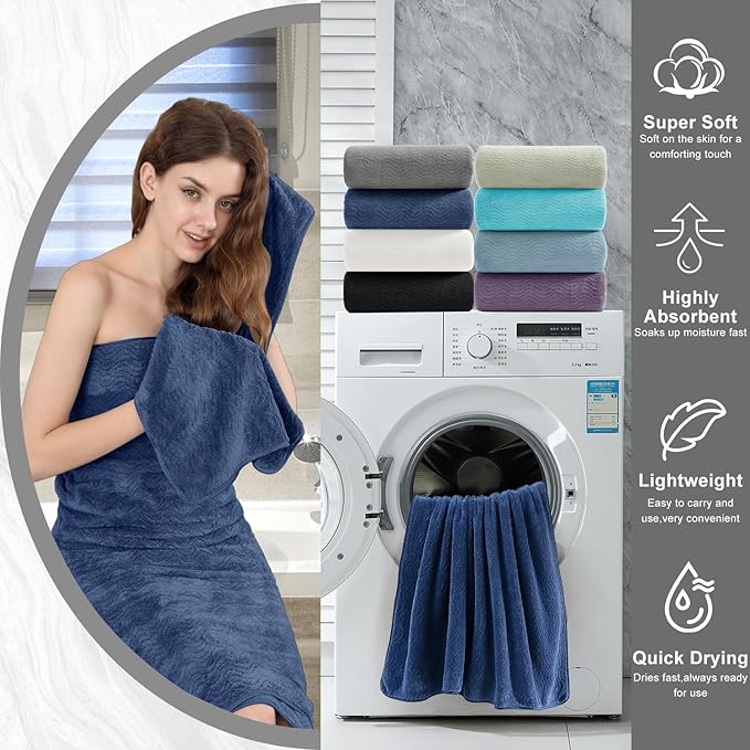 4 Piece Extra Large Bath Towel 35"x70" Oversized Bath Sheet Navy Blue Bath Towel Set for Bathroom Ultra Soft Cozy Highly Absorbent Quick Dry Bathroom Towel for Spa Gym Hotel,Shower Towel for Daily Use