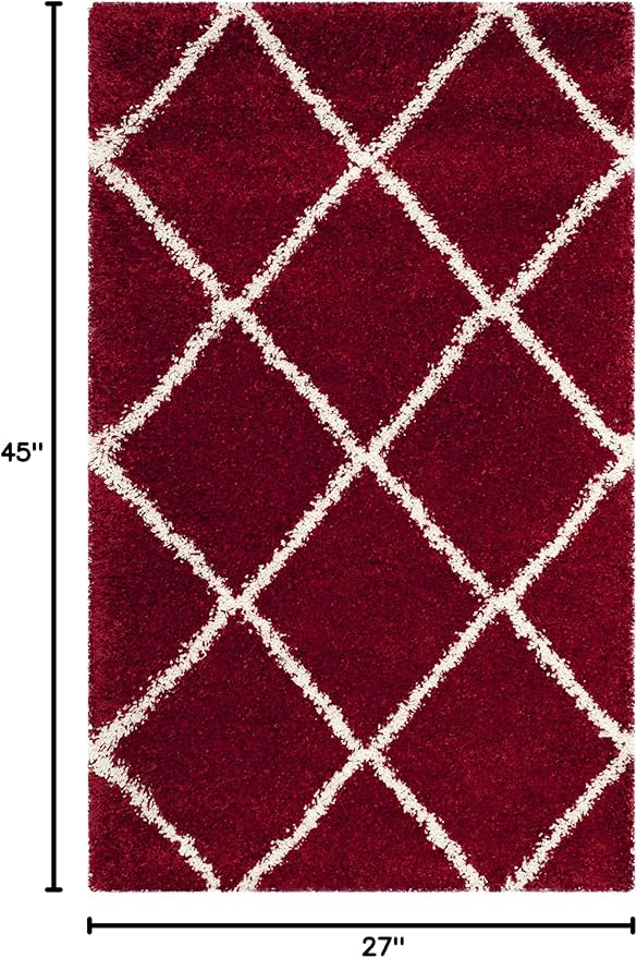 SAFAVIEH Hudson Shag Collection Accent Rug - 2'3" x 3'9", Red & Ivory, Trellis Design, Non-Shedding & Easy Care, 2-inch Thick Ideal for High Traffic Areas in Foyer, Living Room, Bedroom (SGH281R)