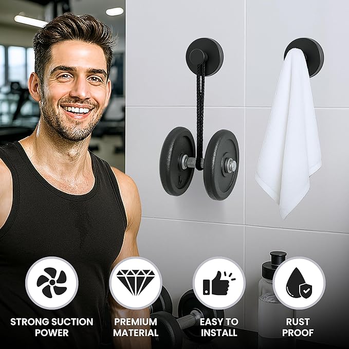 ALAM Suction Cup Hooks 4 Pack – No Drill Heavy Duty Bathroom Towel Hooks, Removable reuseble Stainless Steel Shower Hooks for Kitchen, Glass, Door, Bathrobe & Coat
