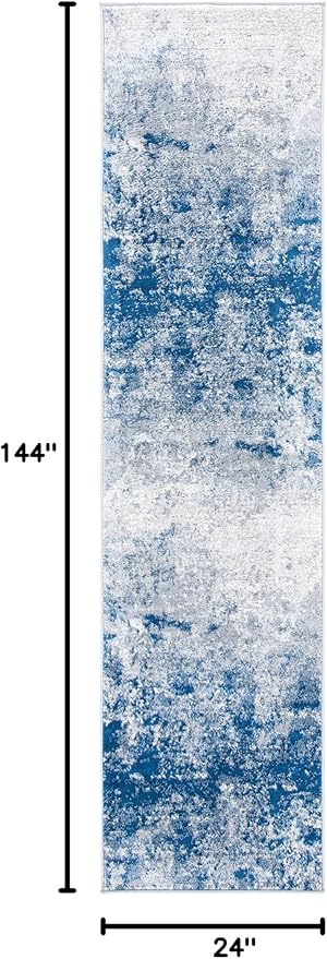 SAFAVIEH Brentwood Collection Runner Rug - 2' x 12', Grey & Navy, Modern Abstract Design, Non-Shedding & Easy Care, Ideal for High Traffic Areas in Living Room, Bedroom (BNT822G)