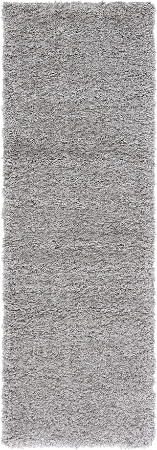 SAFAVIEH Santa Monica Shag Collection 2'3" x 7' Silver SGN725 Solid Non-Shedding Living Room Bedroom Dining Room Entryway Plush 2-inch Thick Runner Rug