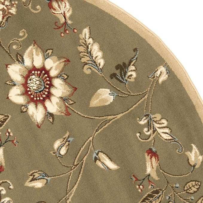 SAFAVIEH Lyndhurst Collection Area Rug - 5'3" Round, Green & Multi, Traditional Floral Design, Non-Shedding & Easy Care, Ideal for High Traffic Areas in Living Room, Bedroom (LNH552-5291)
