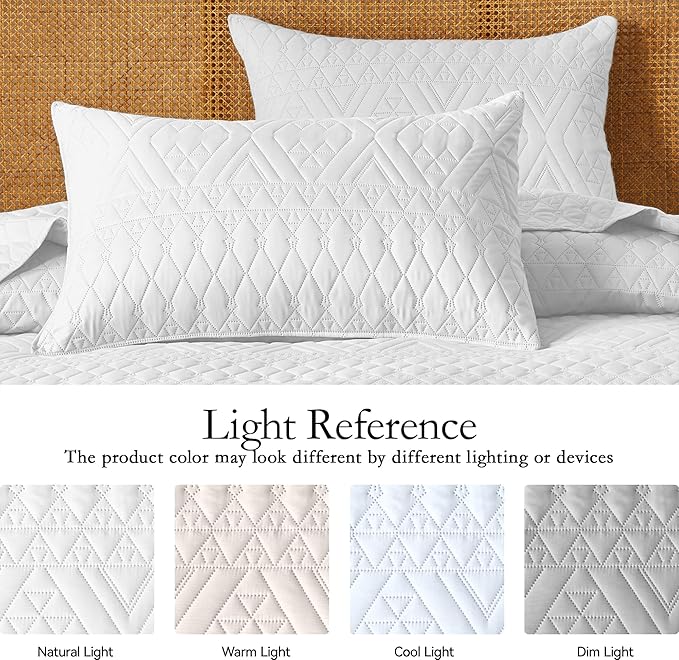 akkialla King/Cal King Size Quilt Bedding Set,White Lightweight Microfiber Soft Bedspread,Modern Style Geometric Pattern Coverlet Set for All Seasons,3 Piece(1 Quilt,2 Pillow Shams)