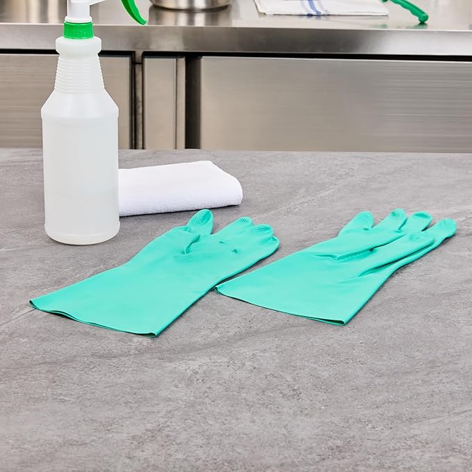 Green Cleaning Gloves 10 Pairs 15 Mil Thick Medium Heavy-Duty Nitrile Gloves With Long Cuff No-Latex Flock Lining For Use In Hospitals, Laboratories, Kitchens and Households